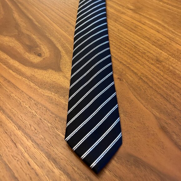 Little Black Tie Brand Black Tie with Metallic Silver Diagonal Stripes - Picture 1 of 5